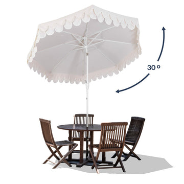 Tracy 9 ft. Classic MidCentury Scalloped Fringe Market Patio Umbrella